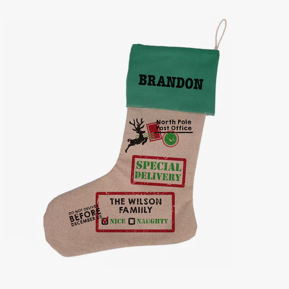 Thumbnail: Special Delivery Linen Custom Christmas Stocking