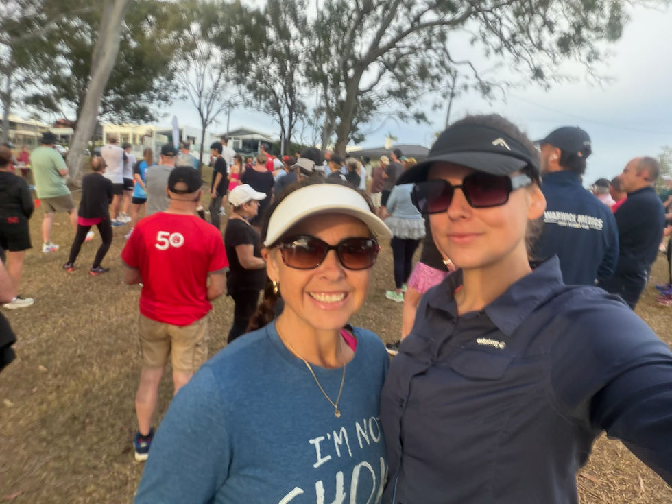 Chooky and her daughter Tearri at Point Vernon Foreshore Reserve parkrun in Hervey Bay, Queensland.