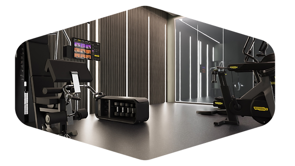 Modern Fitnessstudio-Ausrüstung: Kraftstation und Fahrrad