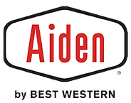 Aiden Logo. Das Wort Aiden (rot) umramt von einer Großen Raute. Darunter 'by BEST WESTERN' in schwarz