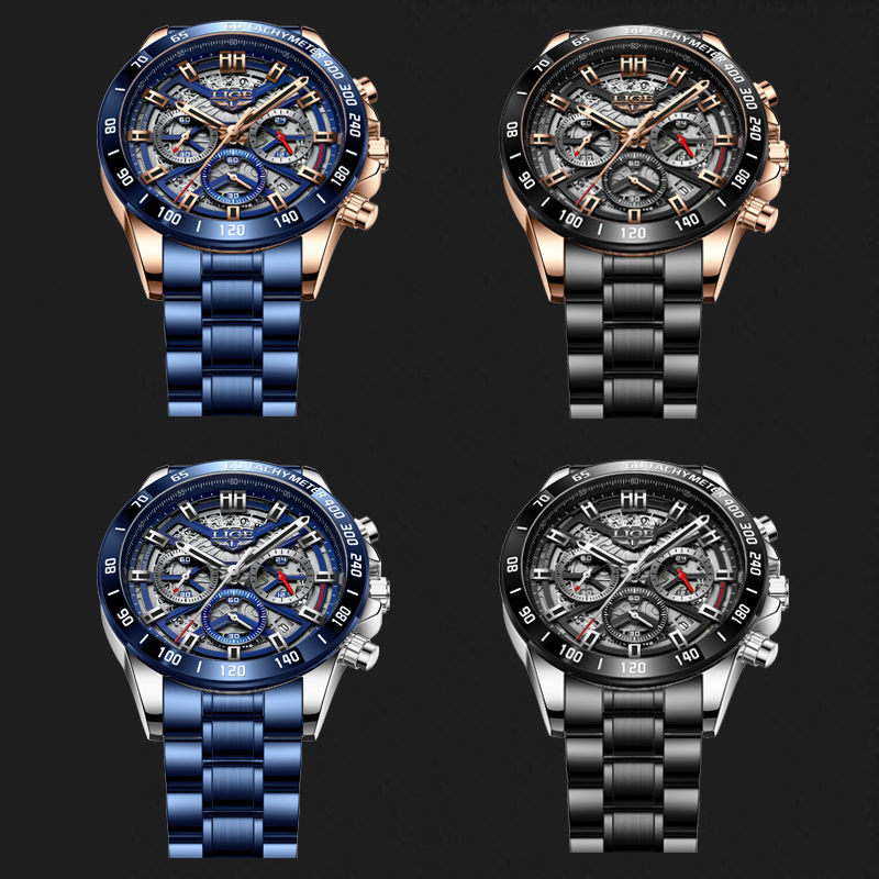 Thumbnail: LIGE 2024 New Hollow Watch For Men Fashion Business Watch Men Military Sport Wat