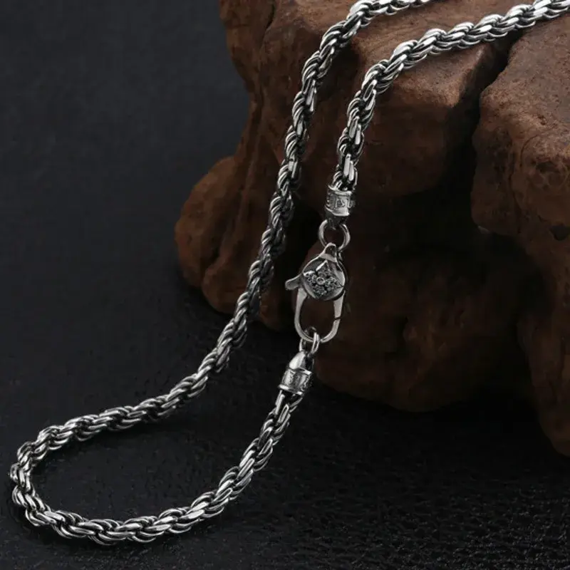 Thumbnail: BOCAI  New Collection 100% Real S925 Silver Jewelry 4MM Weaving Personality Neck