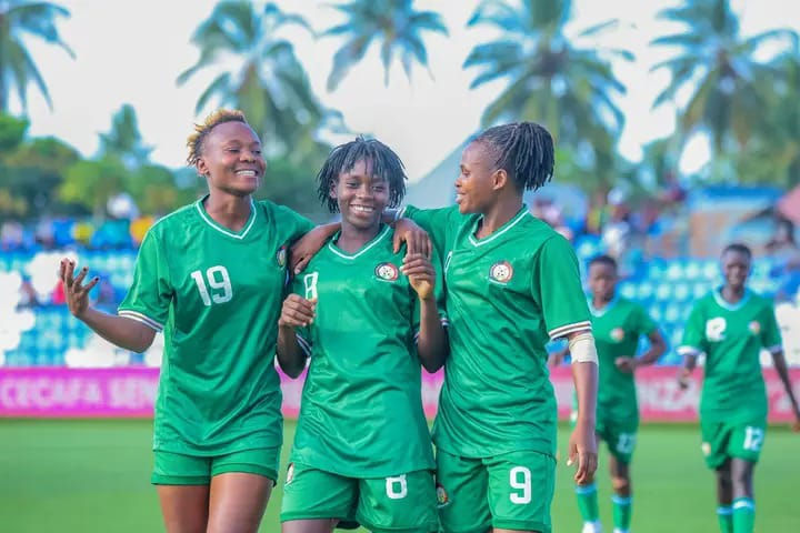 The Kenya women's national team celebrates a goal against South Sudan at the CECAFA Women's Championship