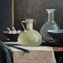 Garlic and glass - oil cradled panel - 30 x 30 (46cm sq)1