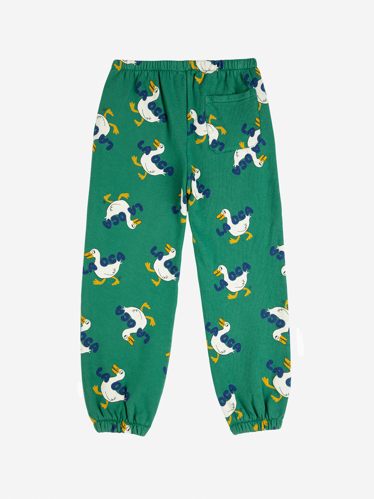 Back view of La Oca All Over Joggings with goose print, flat lay