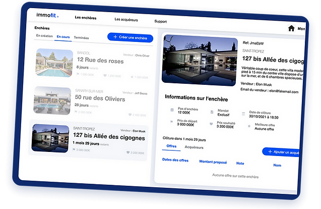 Panneau de configuration vente aux enchères immobilier