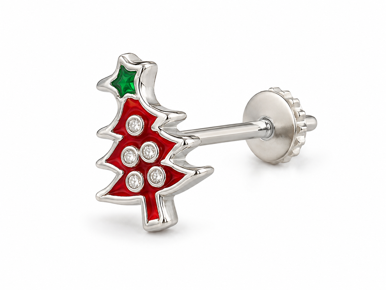 OPULA Certified 925 Silver Christmas Tree Nose Pin