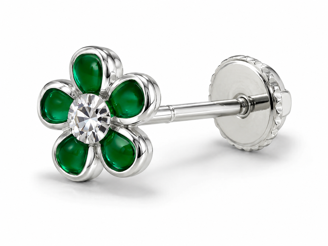 OPULA Certified 925 Silver Emerald Green Flower Nose Pin