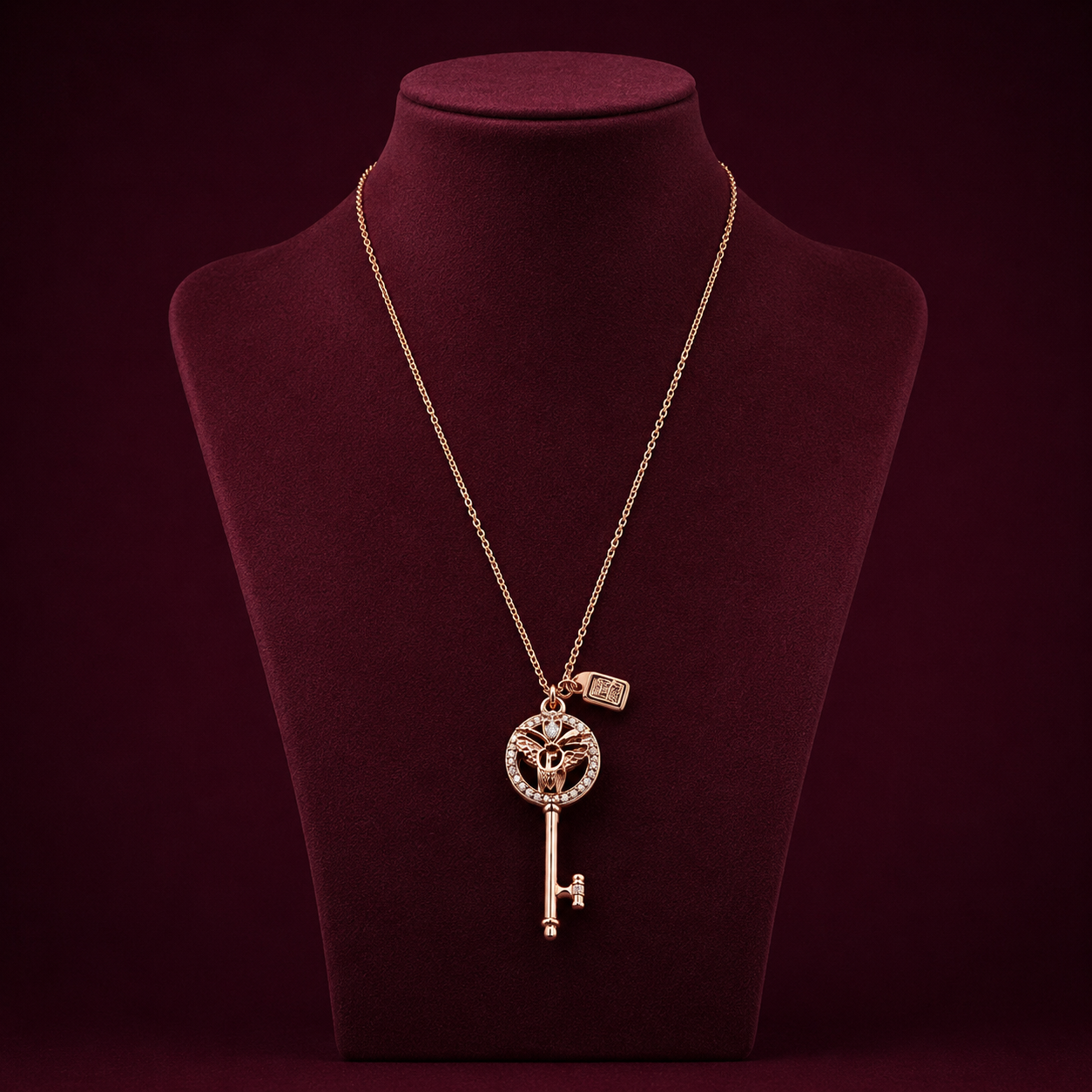 OPULA Certified 925 Silver Rose Gold Key Pendant Necklace