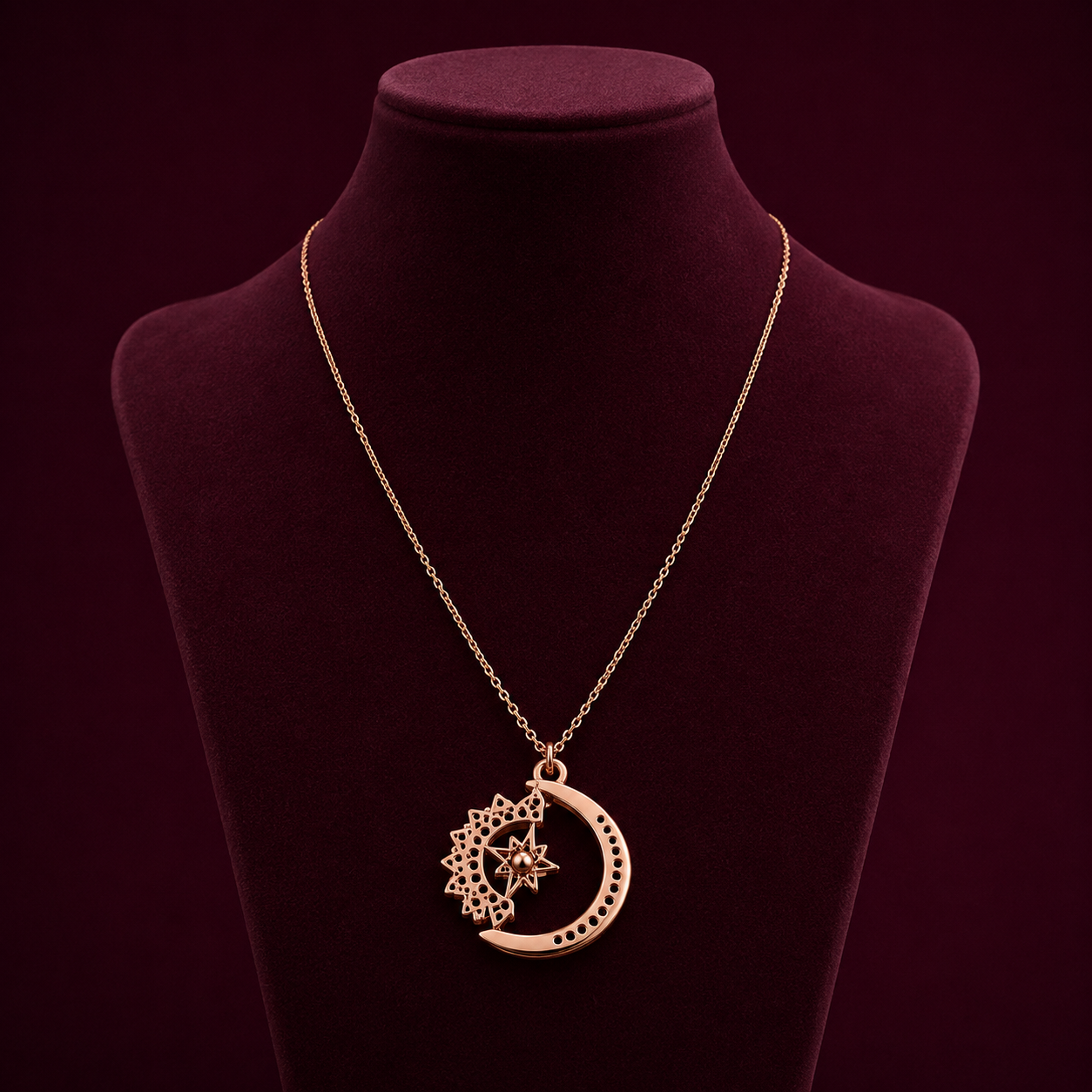 Rose Gold Moon & Star Pendant Necklace
