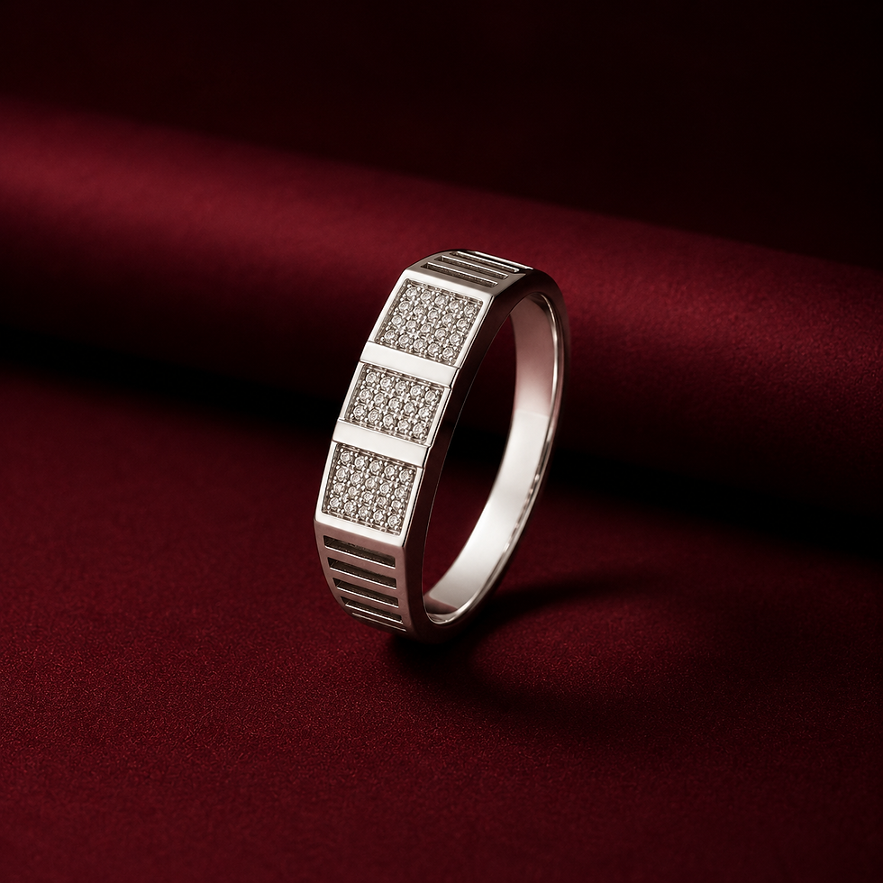 Thumbnail: Triple Panel Ribbed Signet Ring for Men 925 Sterling Silver