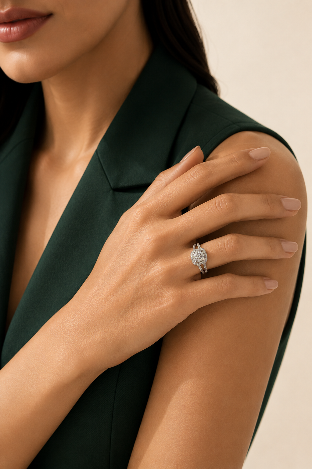 Cushion Halo Sterling Silver Ring Women Certified 925 Silver