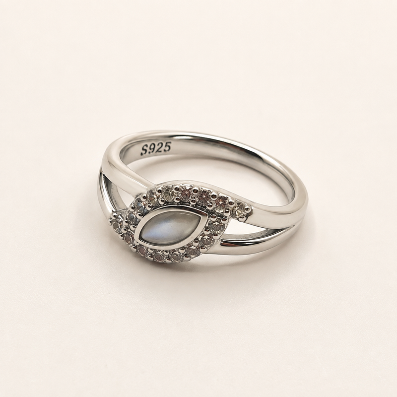 OPULA Certified 925 Silver Evil Eye Moonstone Ring for Women