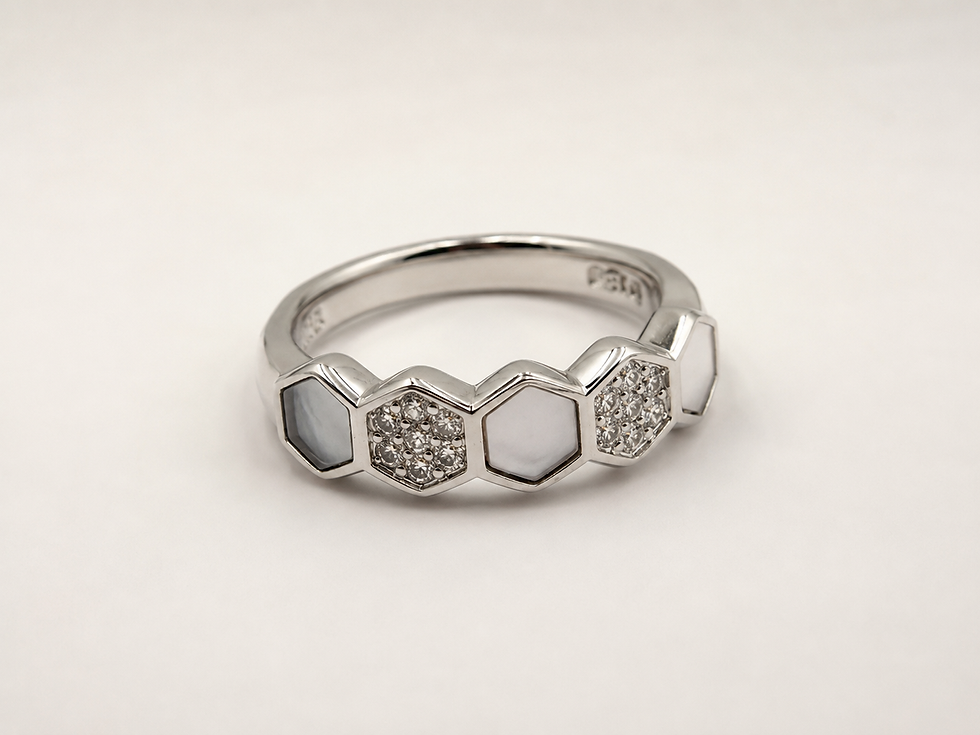 OPULA Certified 925 Silver Honeycomb Mother of Pearl Ring for Women