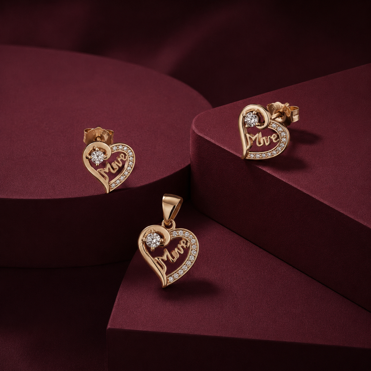 OPULA Certified 925 Silver Heart Halo Pendant & Earring Set