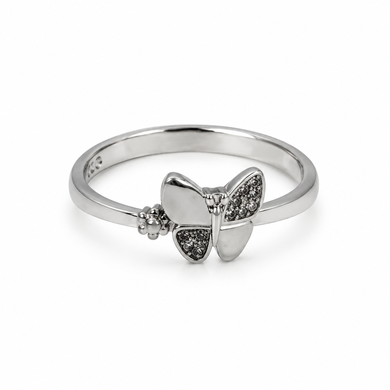 OPULA Certified 925 Silver Butterfly Pave Ring for Women