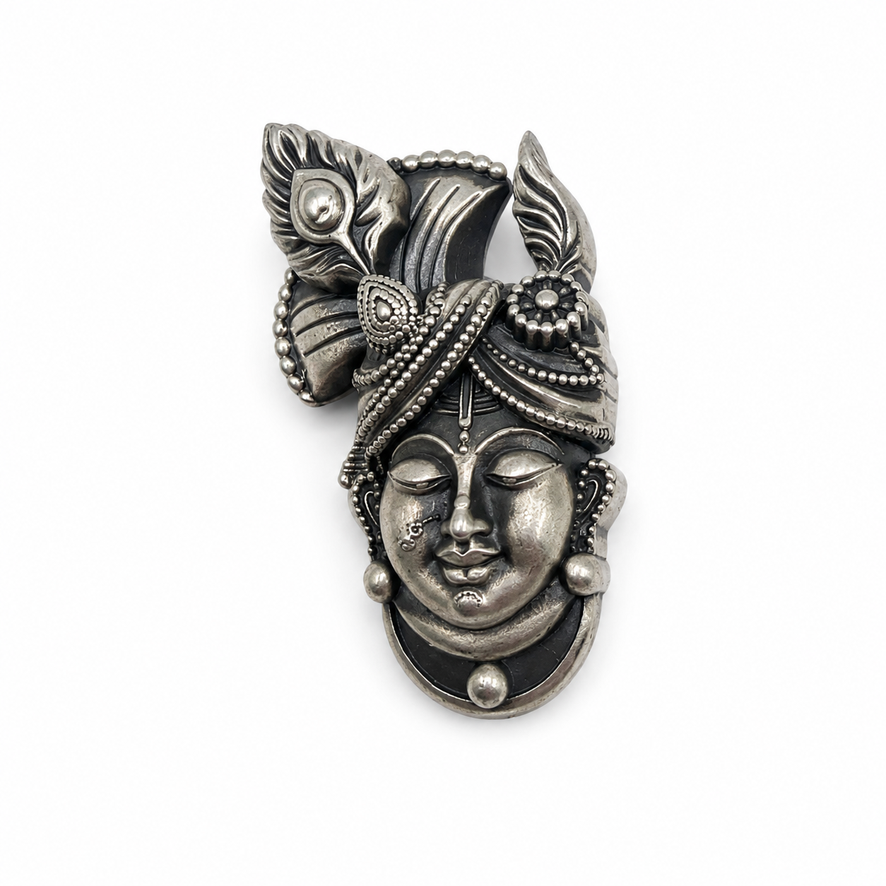 OPULA 925 Silver Lord Krishna Face Brooch for Men & Women � Antique Finish