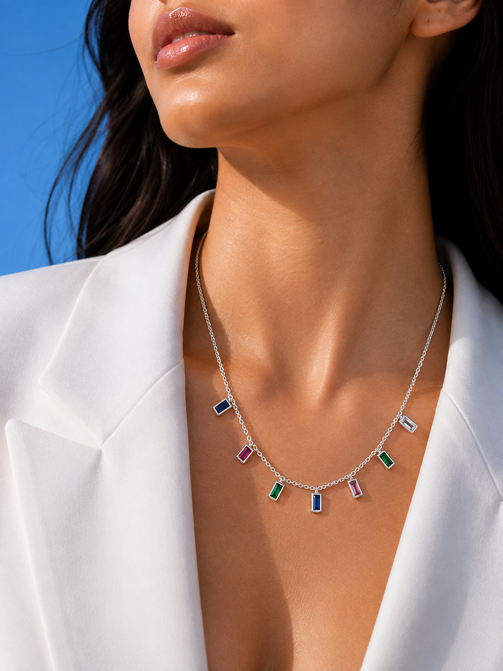Thumbnail: Multicolour Baguette Charm Necklace