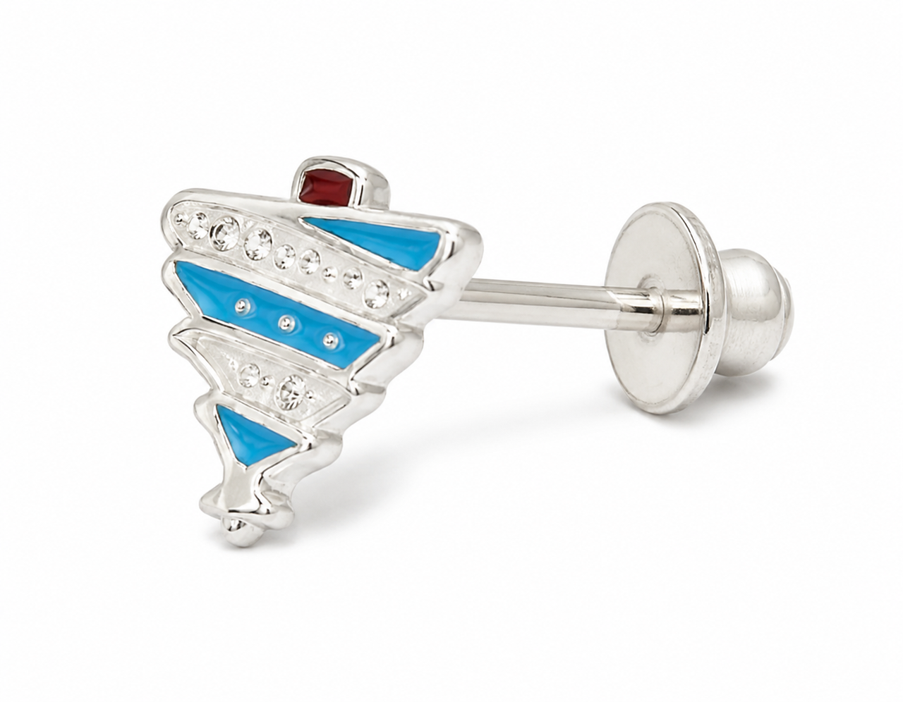 OPULA Certified 925 Silver Blue Enamel Fan Crystal Nose Pin