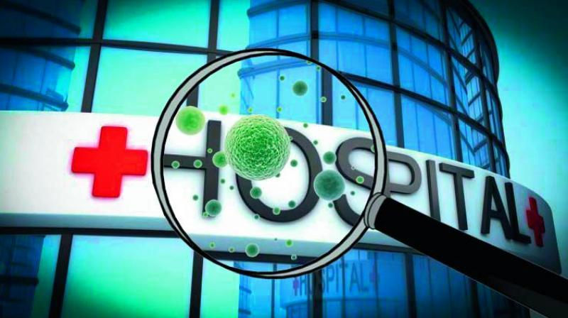A picture of a hospital showing germs