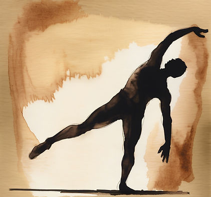 Blurry ink and wash of a silhouette of a man doing light stretching exercises with clothes on..jpg