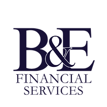 B&E Financial Services Logo. Navy Blue Letters with a clear background to apply to website.