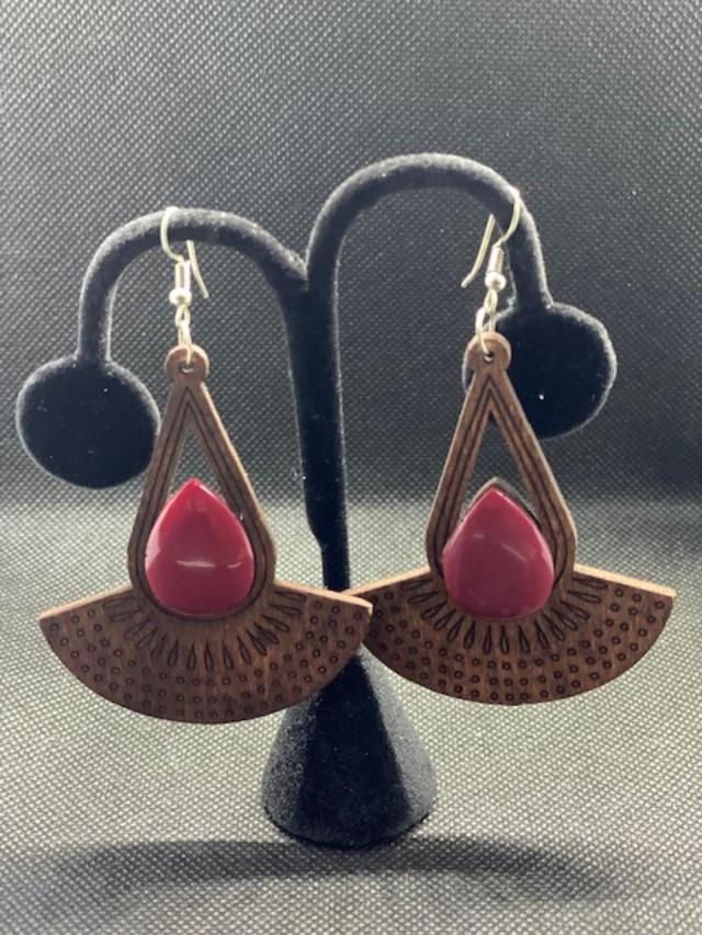Thumbnail: Resin Stone Wooden Drop Earrings in various colors
