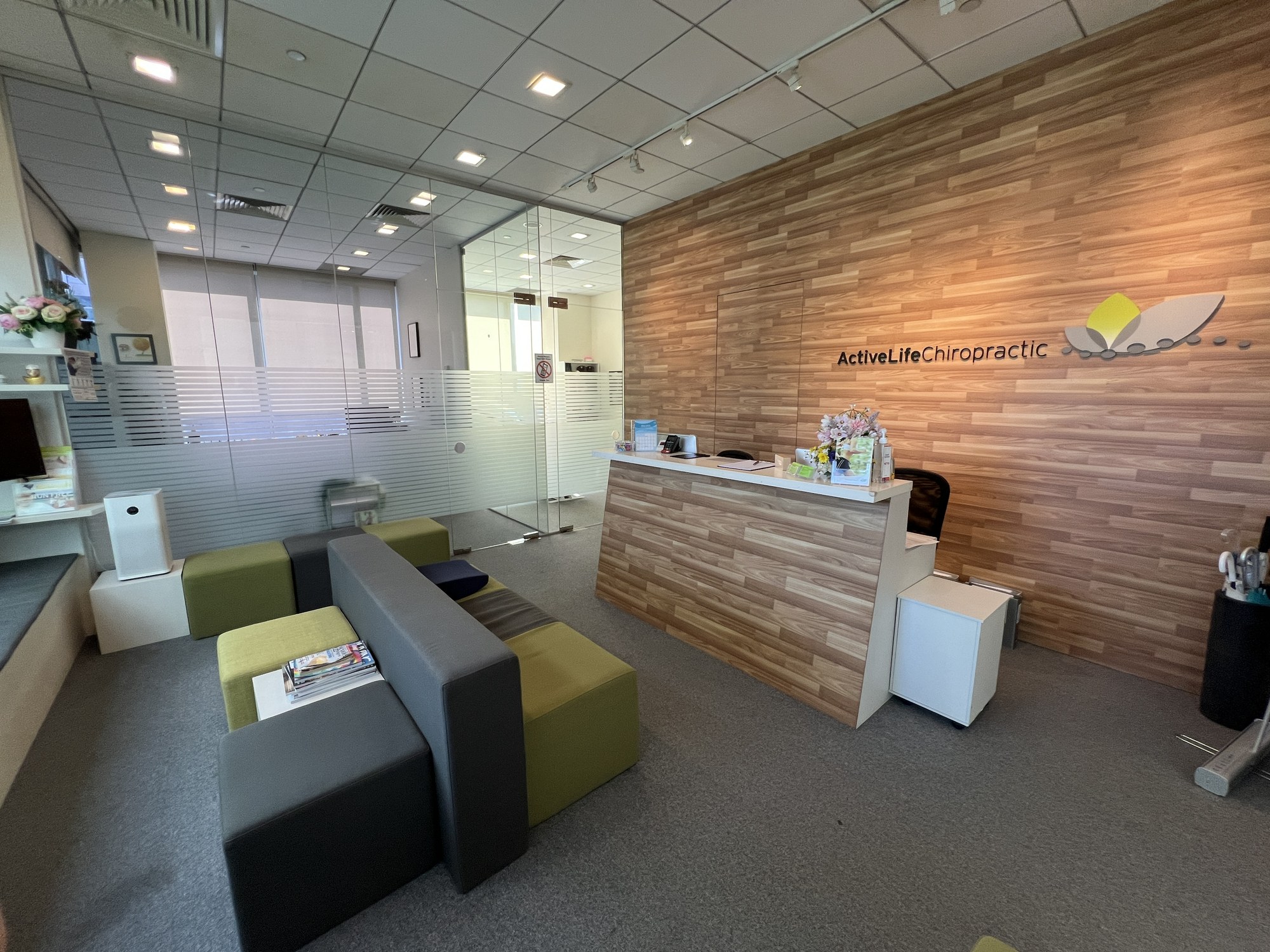 Reception and waiting area at ActiveLife Chiropractic, Novena Specialist Center