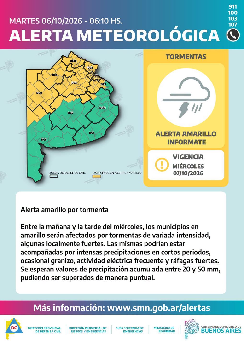 Carlos Casares: emiten una alerta amarilla por tormentas para este miércoles