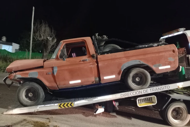 El conductor de una camioneta F-100 arrolló a dos personas que estaban cambiando un neumático y terminó chocando contra una palmera del boulevard.