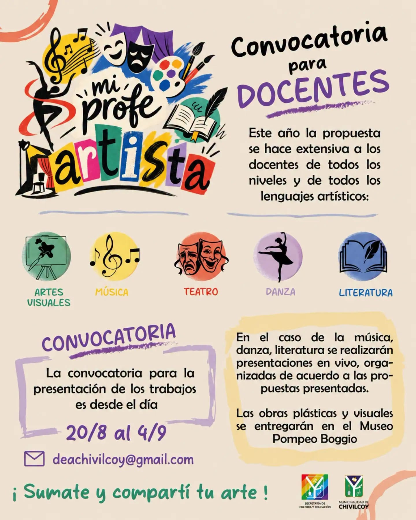 Convocatoria abierta para "¡Mi Profe Artista!": docentes chivilcoyanos podrán exhibir su talento