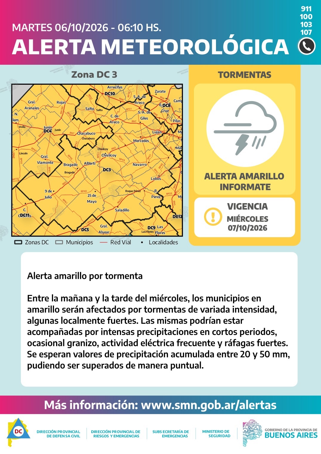Mercedes: emitieron un alerta amarillo por tormentas y tiempo severo