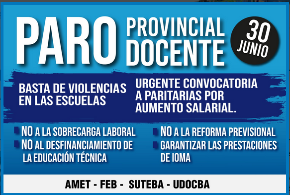 Los gremios docentes bonaerenses van al paro este martes: fuerte reclamo salarial y contra la violencia en las escuelas