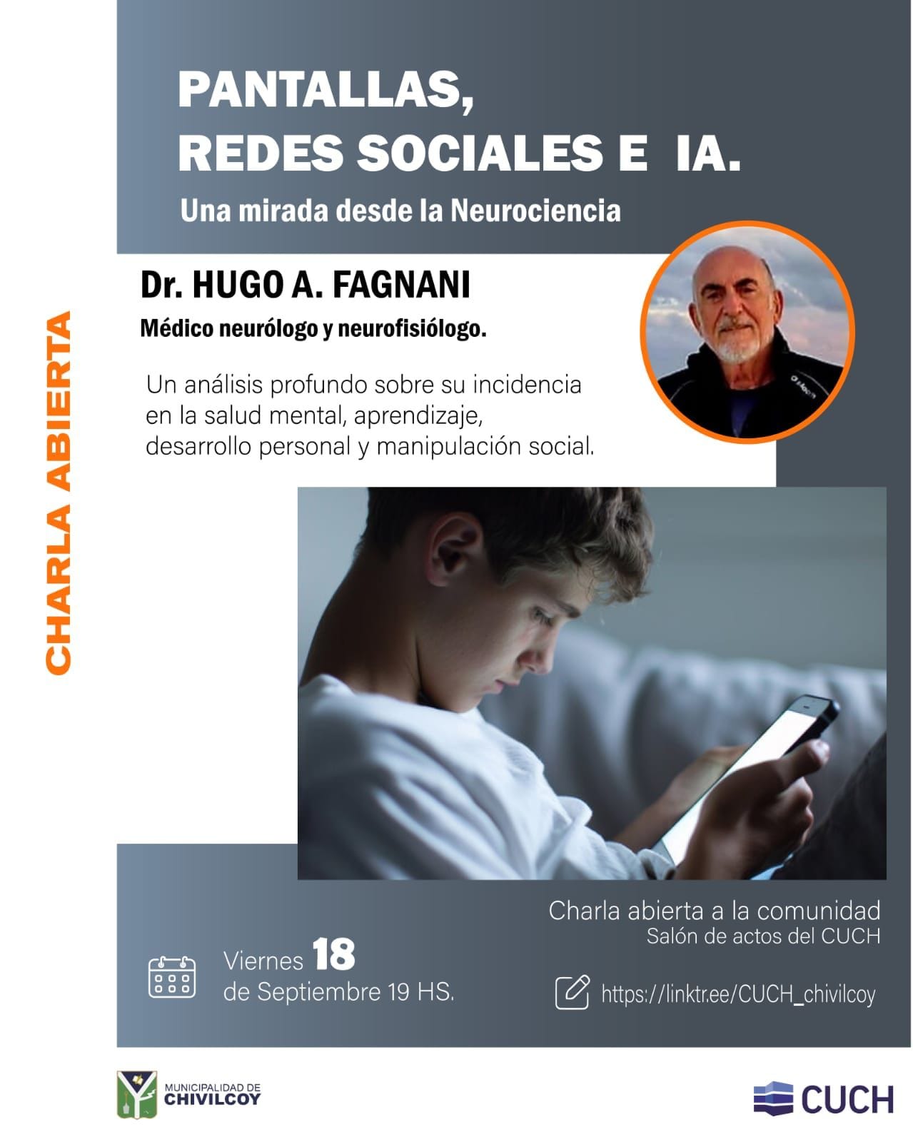 El CUCH ofrecerá una charla abierta sobre pantallas, redes sociales e IA desde la neurociencia