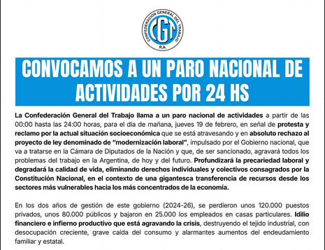 Desde la CGT Regional Chivilcoy sostuvieron: “Porque modernizar no es precarizar. Porque el trabajo con derechos no se negocia”