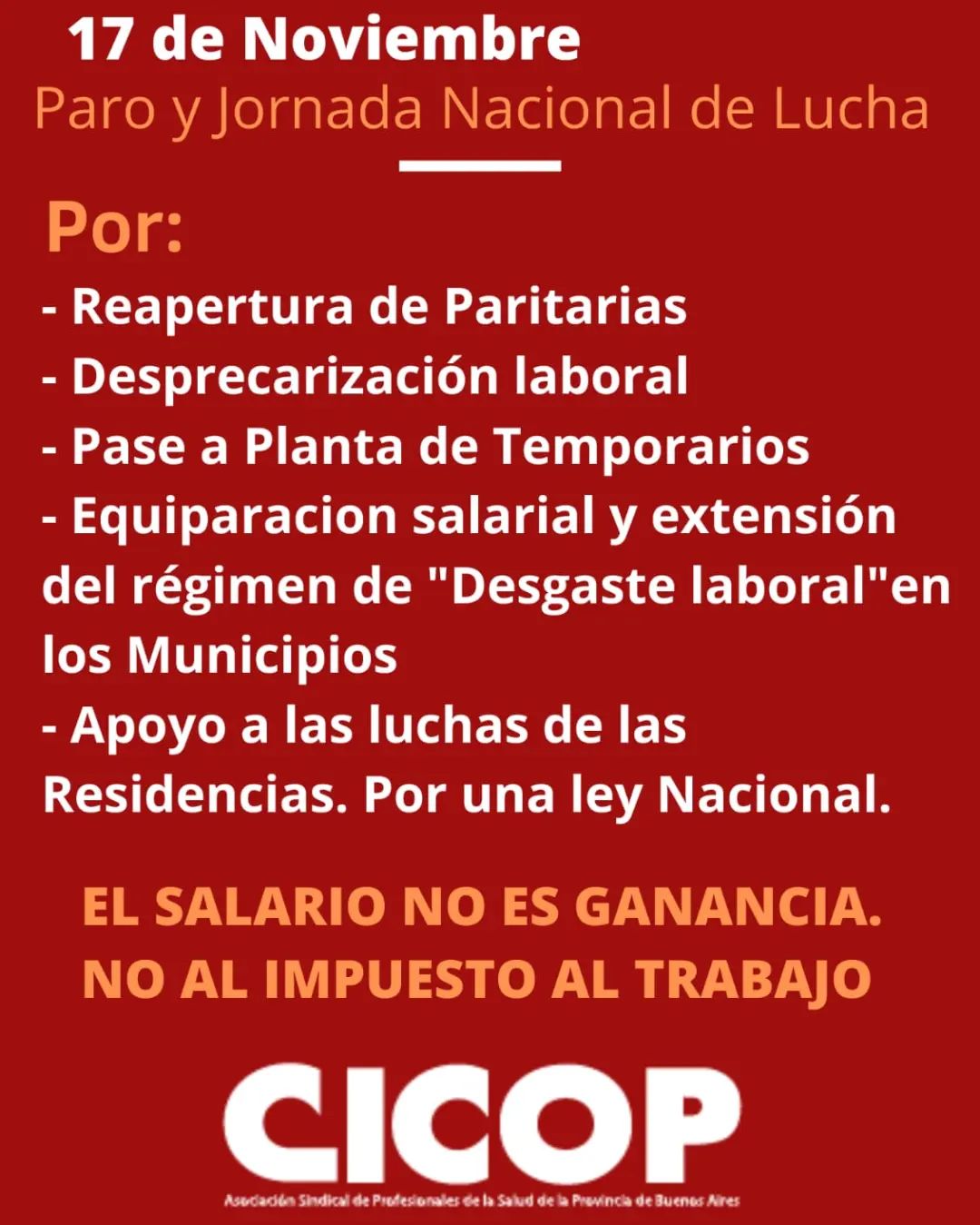 Paro y jornada de lucha con un alcance de 24 horas