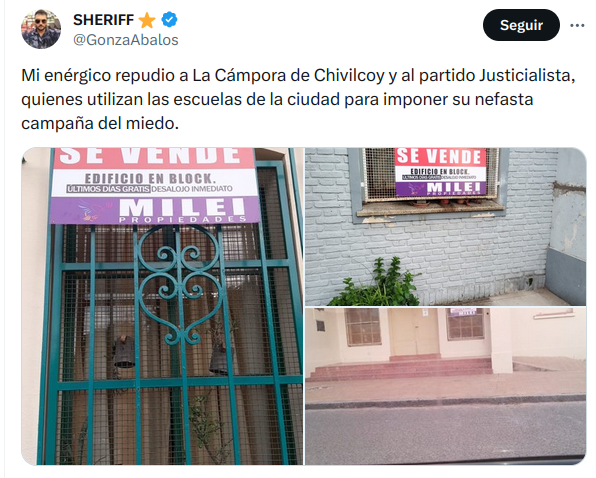 "Los colegios secundarios de Chivilcoy amanecieron intervenidos con carteles en contra de Milei"