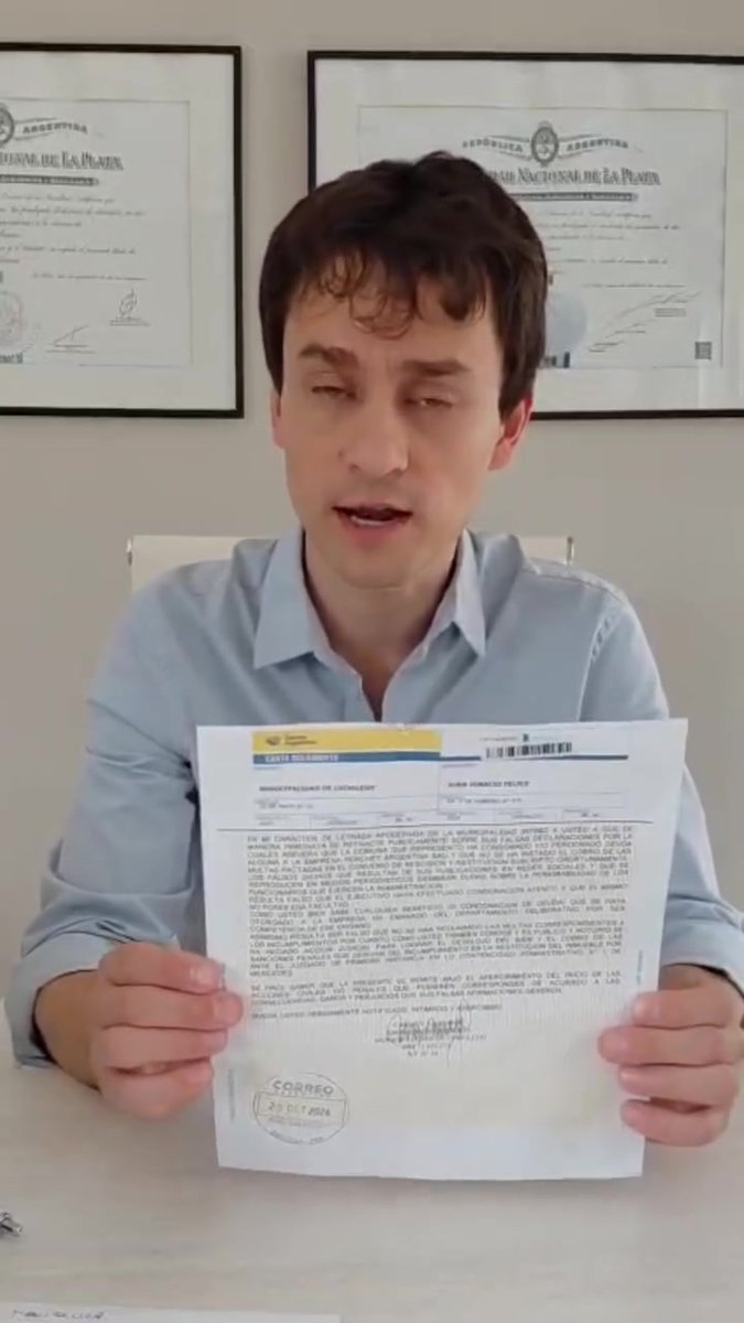 Juan Ignacio Felice recibió una carta documento del Municipio y cuestionó el gasto