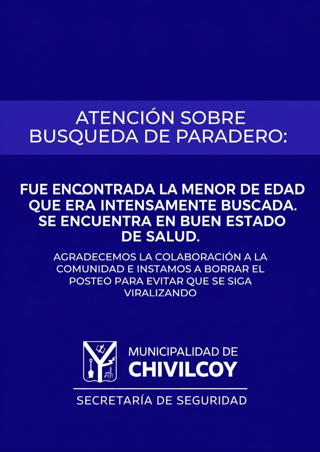 Fue hallada en La Matanza la menor buscada y ya se encuentra en Chivilcoy