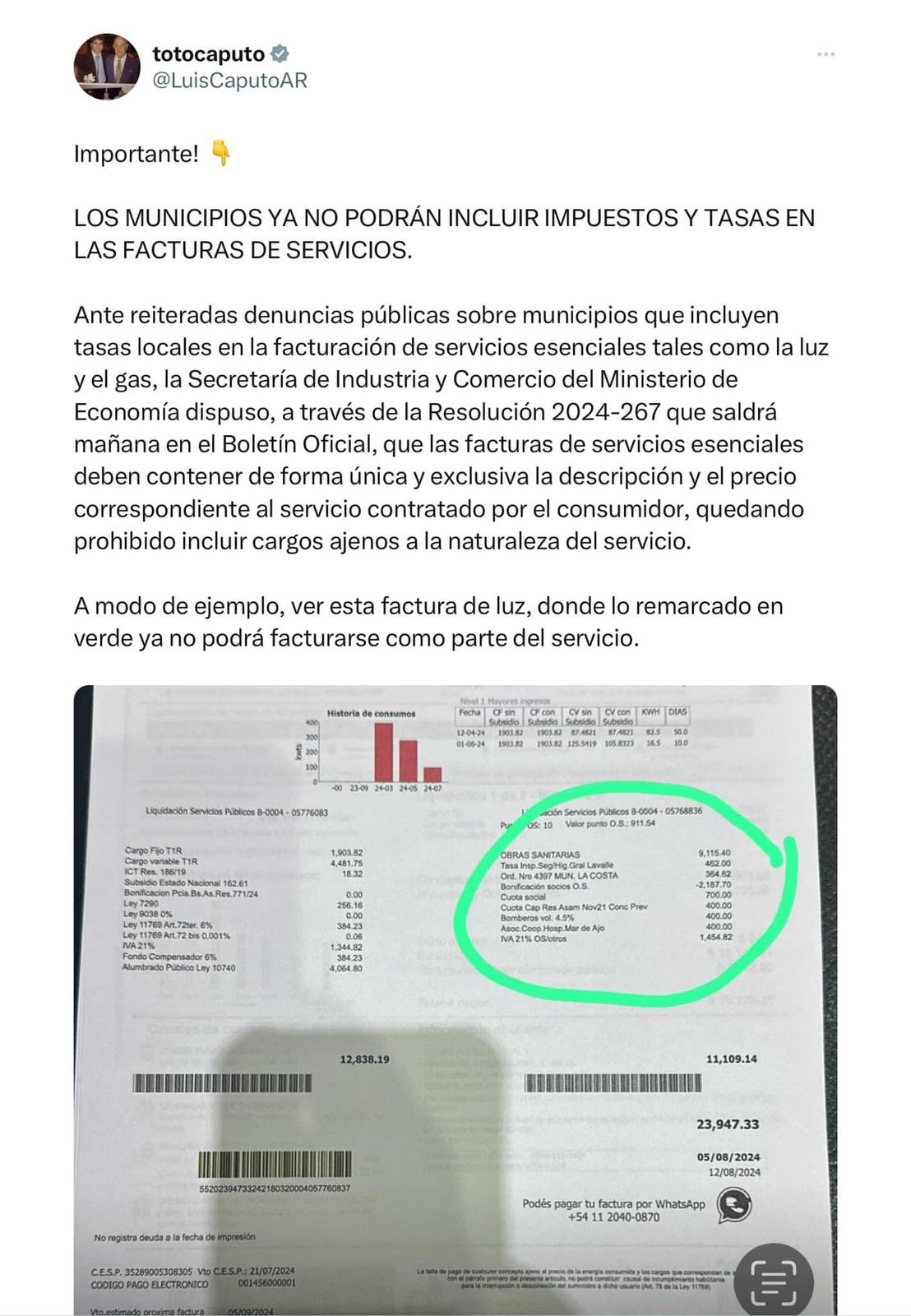 El MID de Chivilcoy calificó con ‘excelente’ la medida aunque Ferro dijo a Caputo que “no es la forma de disimular los aumentos”