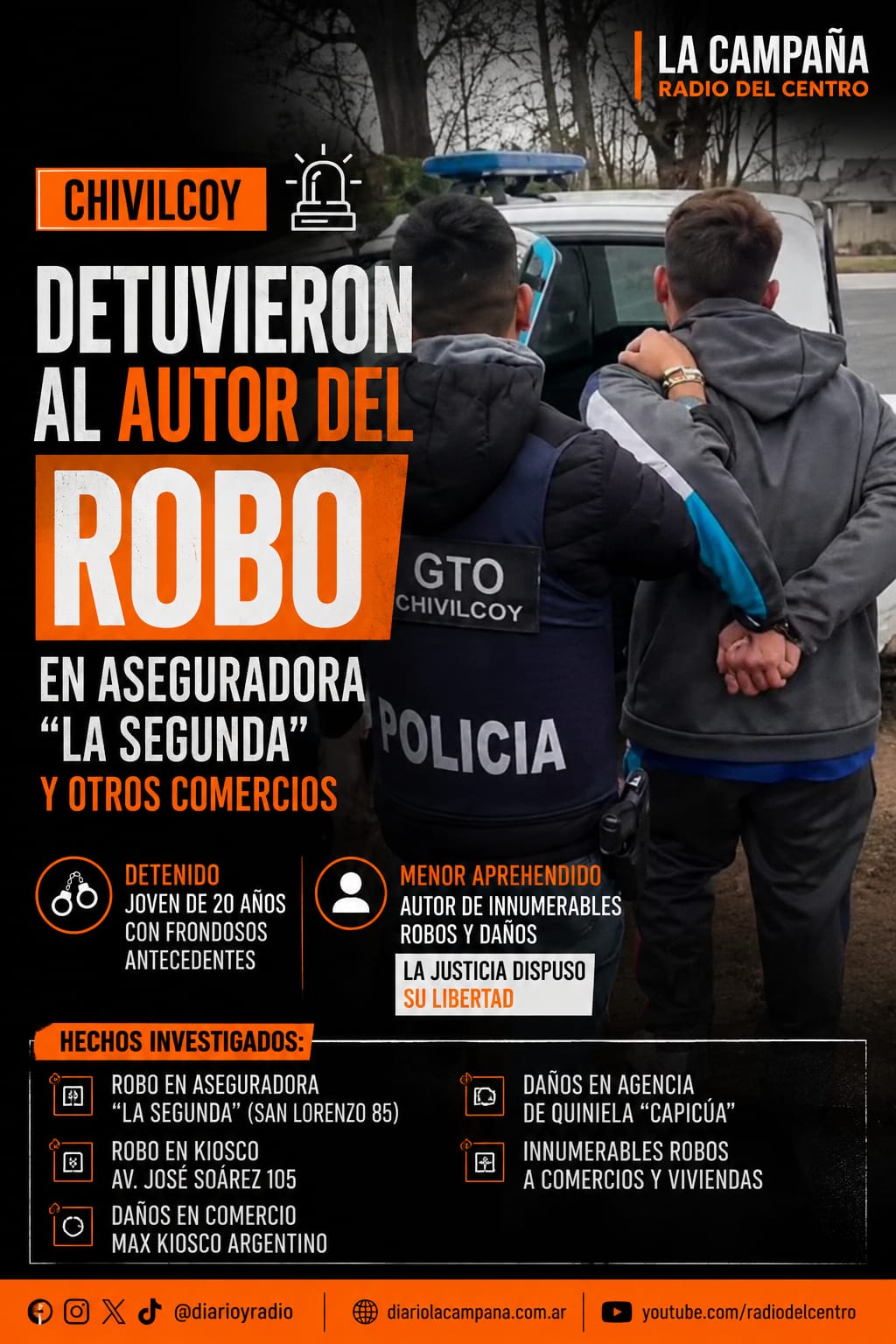Chivilcoy: Detenido por robo en aseguradora y menor aprehendido