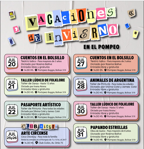 Comienzan las actividades para vacaciones de invierno previstas por la Secretaría de Cultura