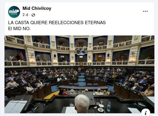 “La casta quiere reelecciones eternas. El MID no”, enfatizaron desde el partido desarrollista.