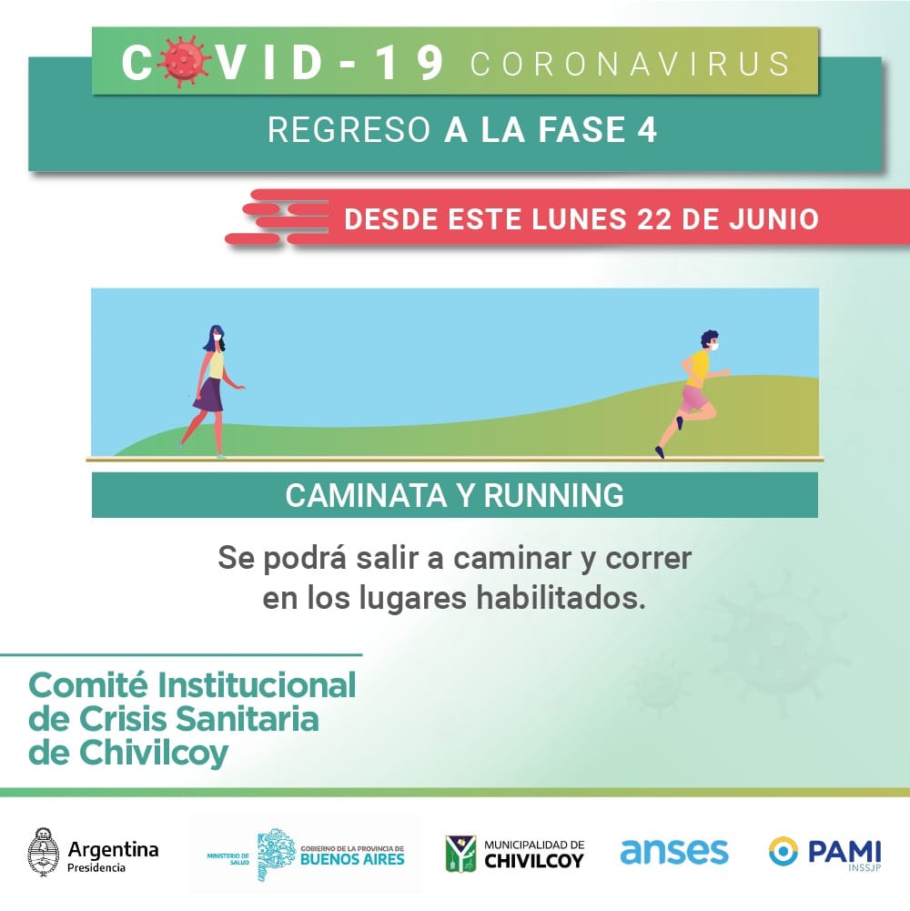 Fase 4
Correr, caminar, andar en bicicleta y pescar, las actividades permitidas