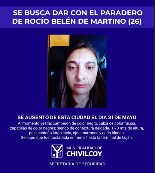 Continúan las tareas investigativas tendientes a dar con el paradero de Rocío Belén De Martino