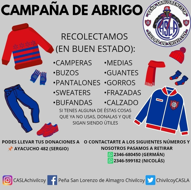 “Iniciamos la campaña de abrigo, todo lo que es ropa en buen estado, calzado, frazadas”