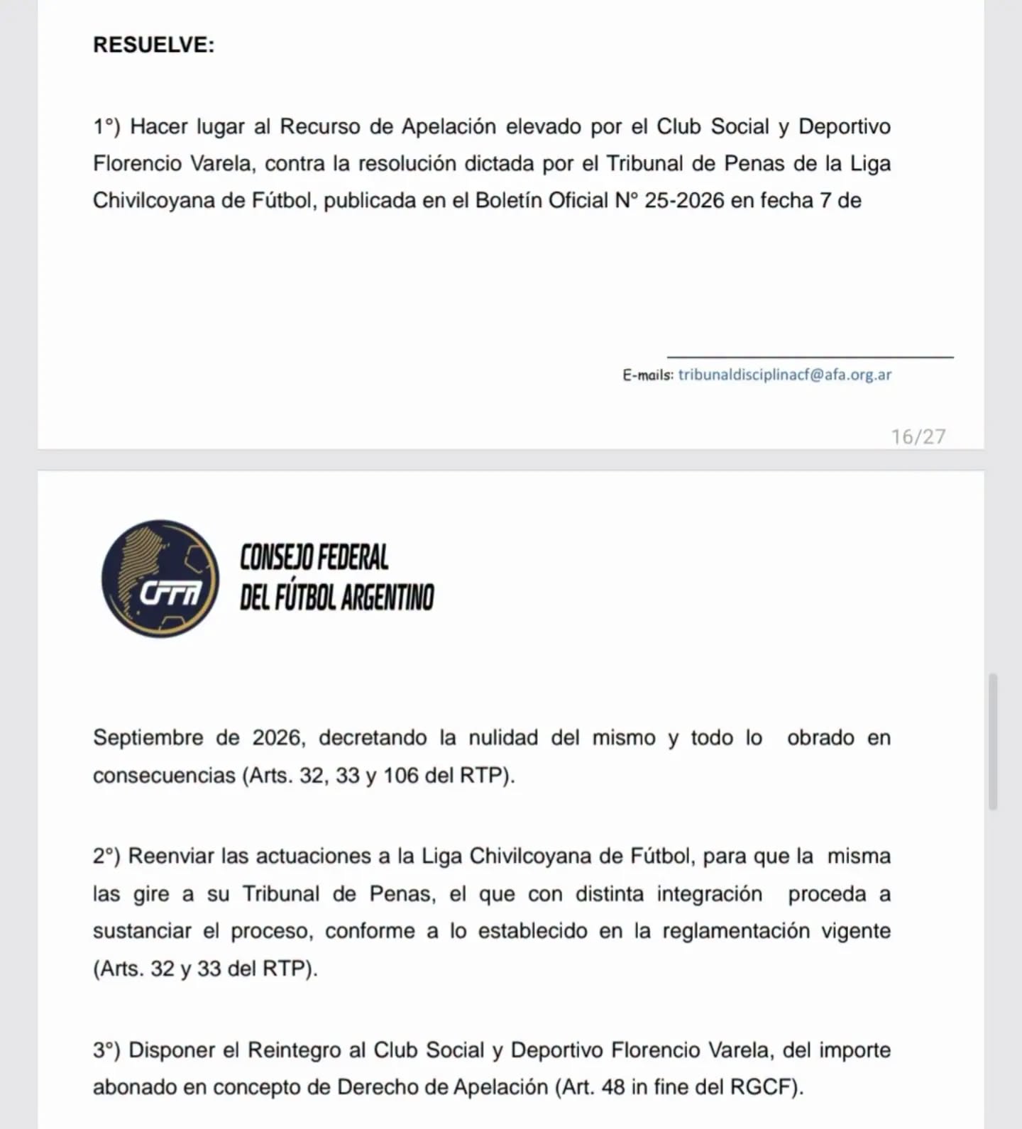 El Consejo Federal anuló el fallo local contra Florencio Varela