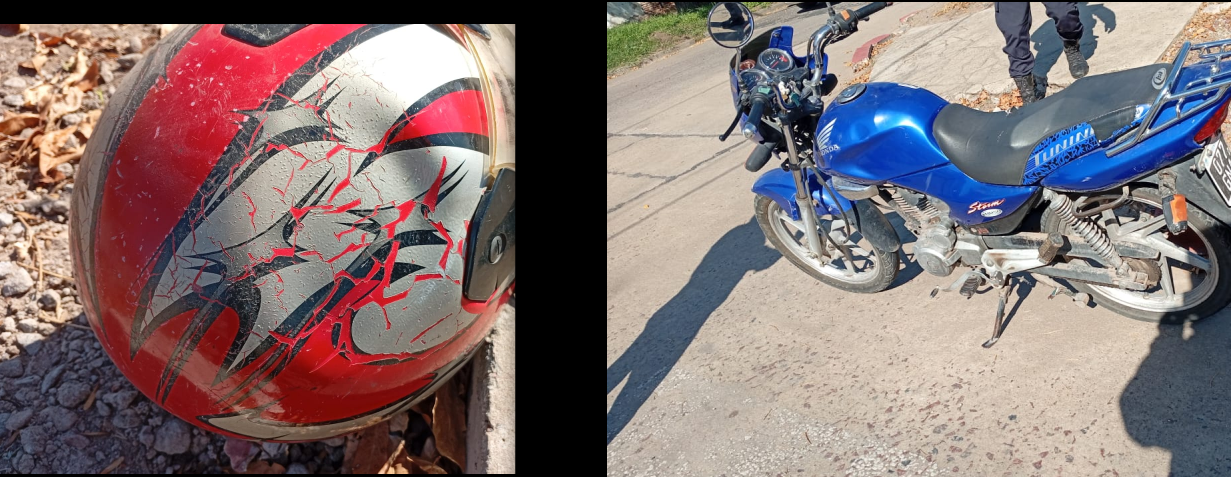 "El casco le salvó la vida" a una motociclista que chocó contra un automóvil