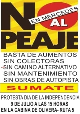 Vecinos de Mercedes se movilizarán al peaje de Olivera, será en el feriado por el 9 de julio