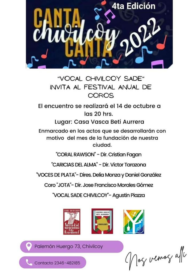 "CANTA CHIVILCOY CANTA": Festival de Coros 2022/ 4ta.edición.